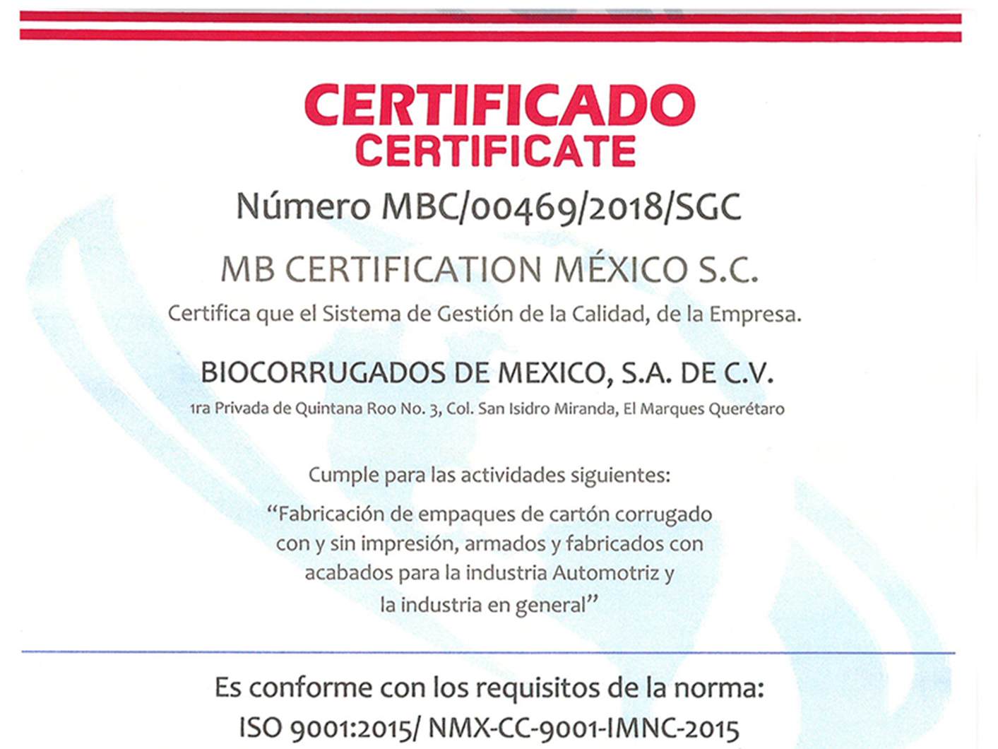 Cerficacion ISO 9001